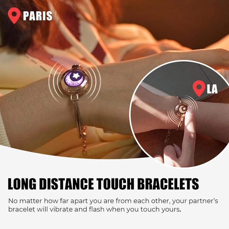 Dacida Long Distance Touch Bracelets for Couples, Vibration & Light up for Love Couples Bracelets | Long Distance Relationship Gifts for Girlfriend Bluetooth Pairing Jewelry