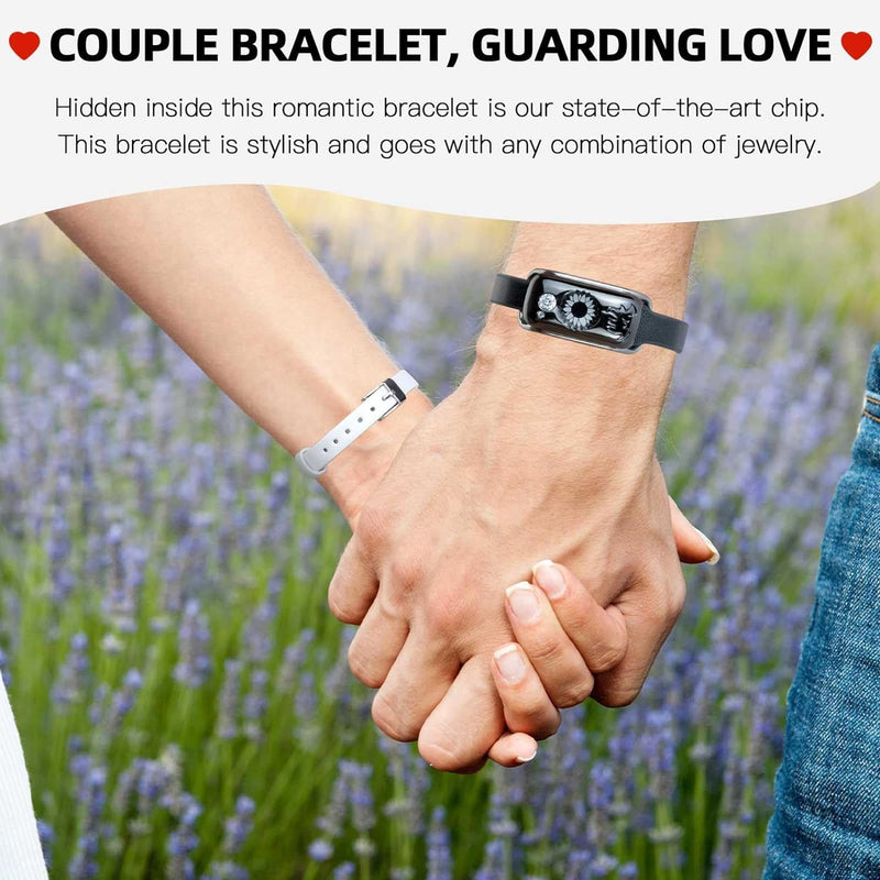 Dacida Long Distance Touch Bracelets, Send SOS SMS, Remote Smart Connection Vibration & Light Up Bracelet for Relationship Couples Girlfriend Boyfriend Family Passing on Love & Miss Gifts Jewelry Black Gold